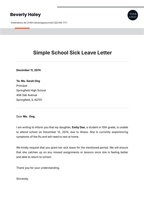 sick leave letter format for school students