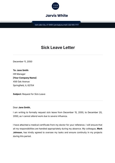 Sick Leave Mail Sample