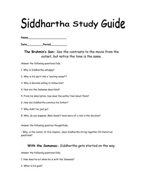 siddhartha study guide questions and answers