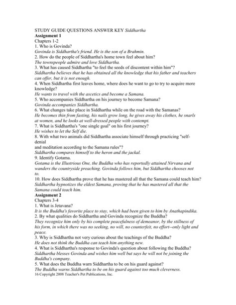 Download Siddhartha Study Guide Questions And Answers 