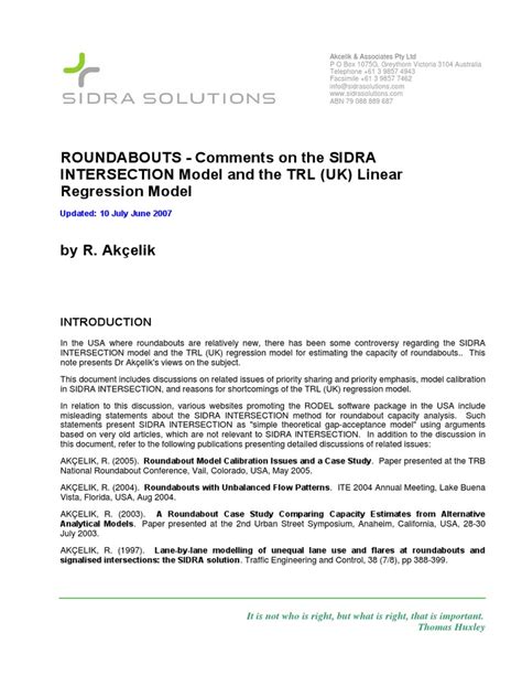 Sidra And Uk Roundabout Models Traffic Engineering