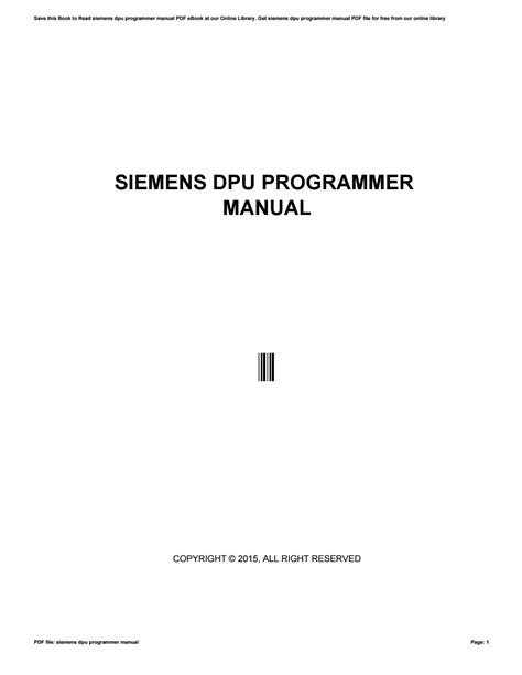 Read Siemens Dpu Programmer Manual File Type Pdf 