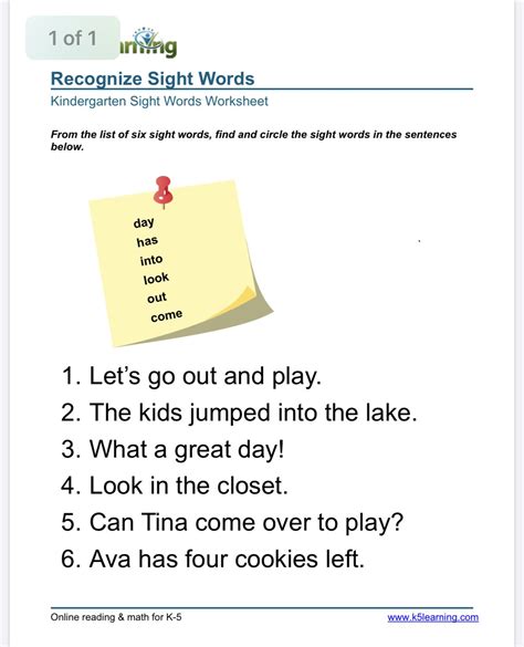 Sight Words In Sentances Worksheet K5 Learning Kindergarten Sight Word Sentences Worksheets - Kindergarten Sight Word Sentences Worksheets