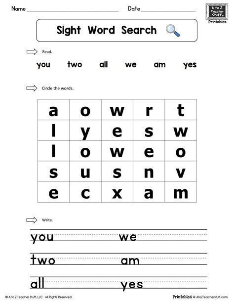 Sight Words Word Search Activities Free Math Handwriting First Grade Sight Word Word Search - First Grade Sight Word Word Search