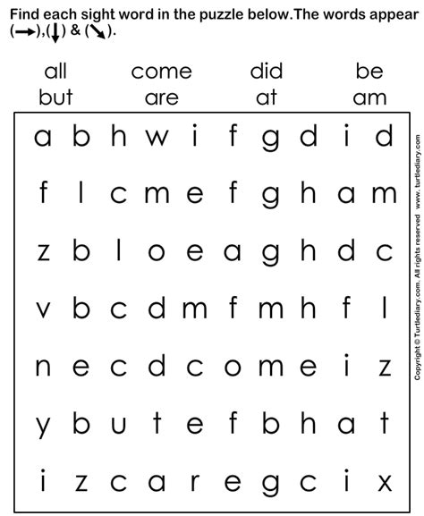 Sight Words Word Search Worksheet A To Z Sight Words Word Searches - Sight Words Word Searches