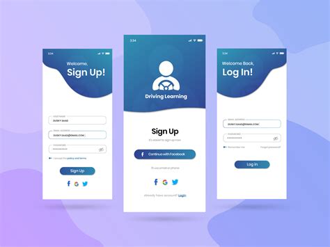 sign up and login UI template for Android and iOS by Duski saad hrp on Dribbble