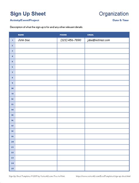 Sign Up Sheet Microsoft Word Template