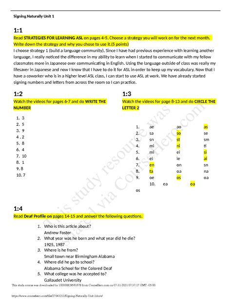 Read Online Signing Naturally Homework Unit 6 Answers 