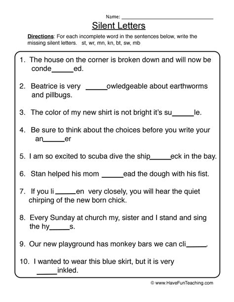 Silent Letters Fifth Grade Worksheet   Spelling You See - Silent Letters Fifth Grade Worksheet