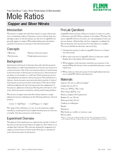 Silver Nitrate Lab Report Mole Ratio Answers Wangpoore