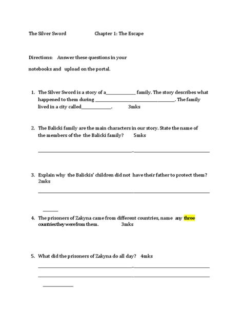 Silver Sword Chapter Questions