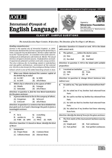 Read Silver Zone English Olympiad Sample Papers 
