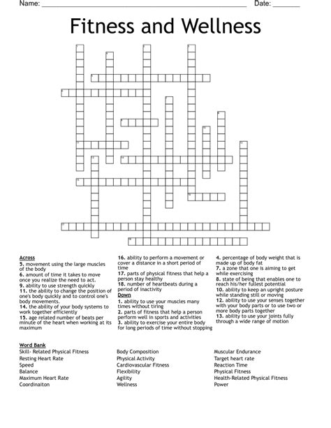 Similar To Physical Fitness Crossword Puzzle Wordmint Physical Education 14 Crossword Answer Key - Physical Education 14 Crossword Answer Key