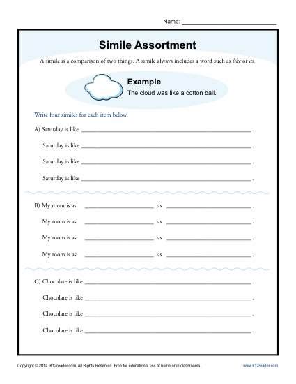 Simile Activities 4th Grade   Simile Assortment 4th And 5th Grade Worksheets - Simile Activities 4th Grade