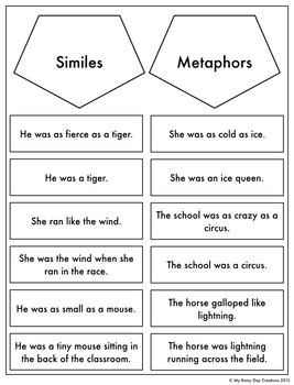 Simile Or Metaphor Activity For 3rd 5th Grade Similes For 3rd Grade - Similes For 3rd Grade