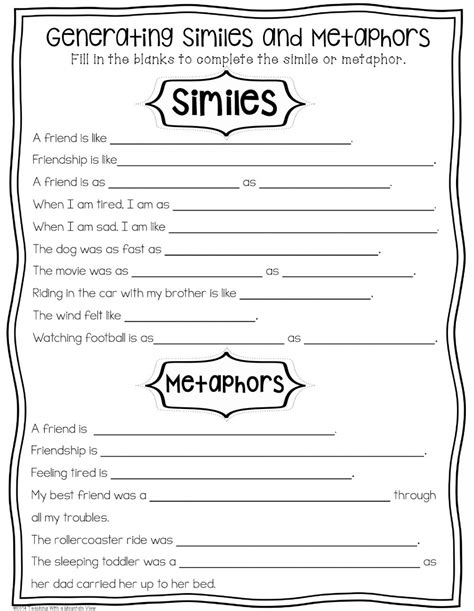 Similes And Metaphors Worksheets Metaphor Simile Worksheet - Metaphor Simile Worksheet