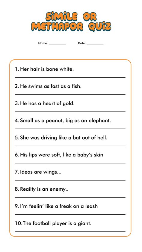 Similes Or Metaphors Worksheets K5 Learning Simile Worksheet 5th Grade - Simile Worksheet 5th Grade