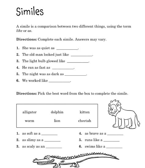 Similes Worksheets K5 Learning Similes For 3rd Grade - Similes For 3rd Grade