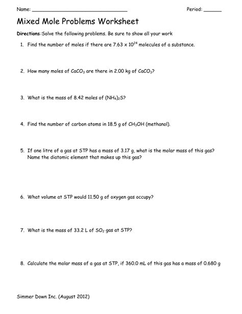simmer down inc mixed mole problems answers