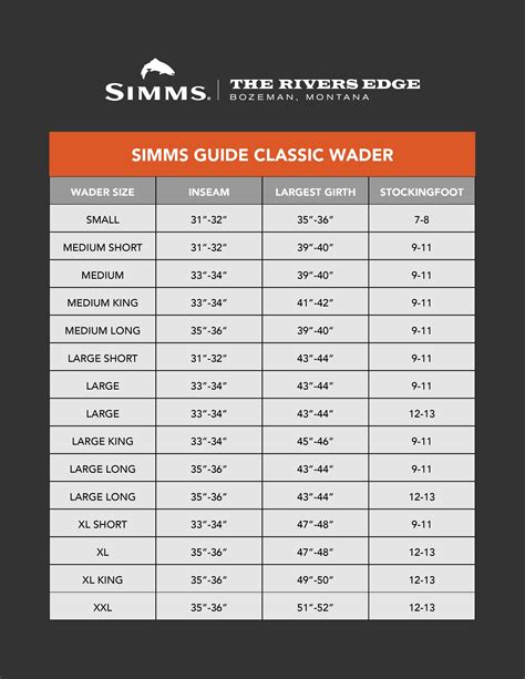 Simms Wading Boot Size Chart