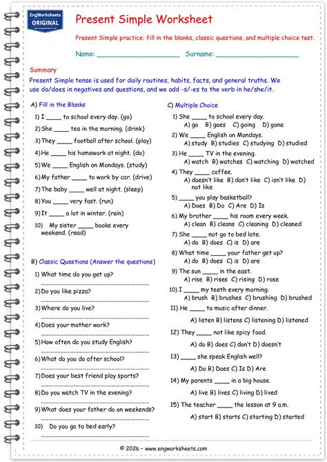 Simpe Present Tense Test