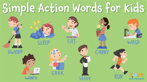 Simple Action Words For Kids Printable List Of Action Verb Worksheets For Kindergarten - Action Verb Worksheets For Kindergarten