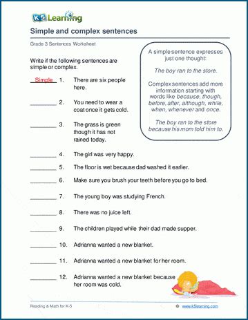 Simple And Complex Sentences Worksheets K5 Learning Simple And Complex Sentences Worksheet - Simple And Complex Sentences Worksheet