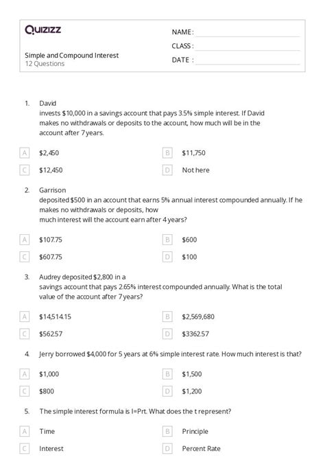Simple And Compound Interest 7th Quizizz Compound Interest Worksheet 7th Grade - Compound Interest Worksheet 7th Grade