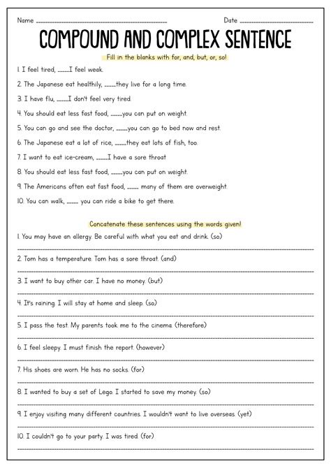 Simple Compound Complex Sentences Worksheet Making Compound Sentences Worksheet - Making Compound Sentences Worksheet