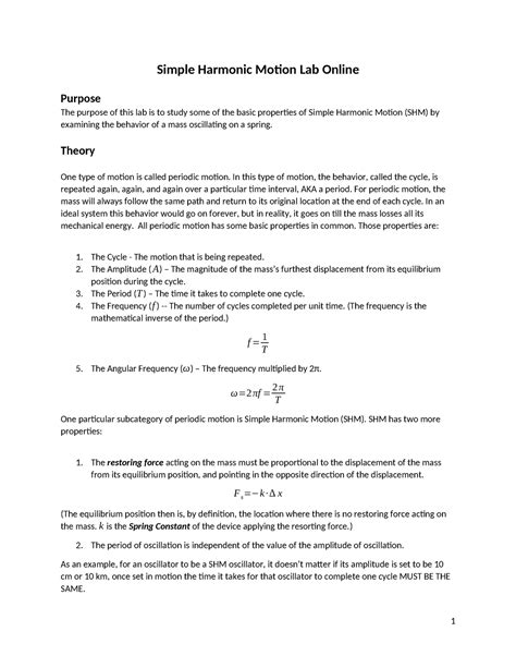 simple harmonic motion lab summary