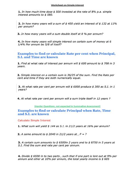 Simple Interest Questions For Class 7