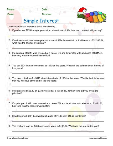 Simple Interest Worksheets With Answers Calculating Simple Interest Worksheet - Calculating Simple Interest Worksheet