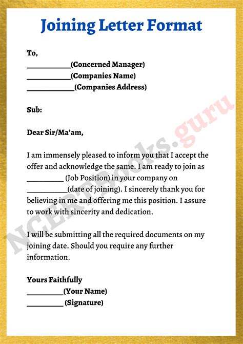 Simple Joining Letter Format