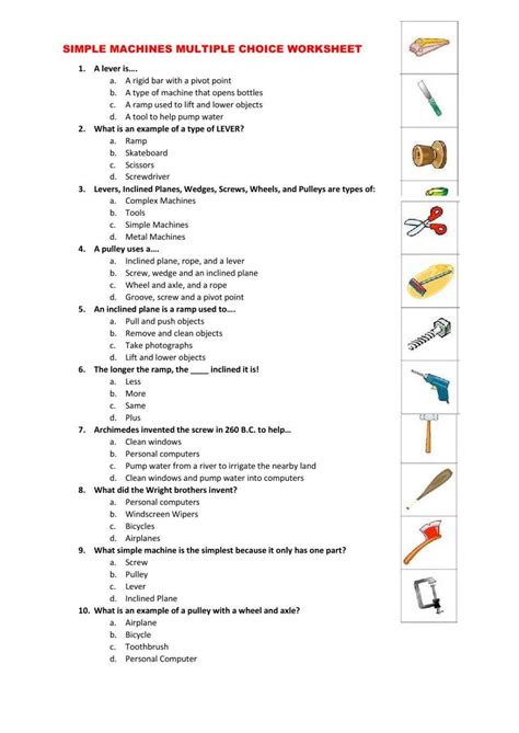 Simple Machines Multiple Choice Super Teacher Worksheets