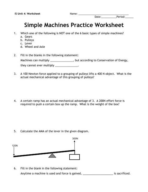 simple machines practice problems answers