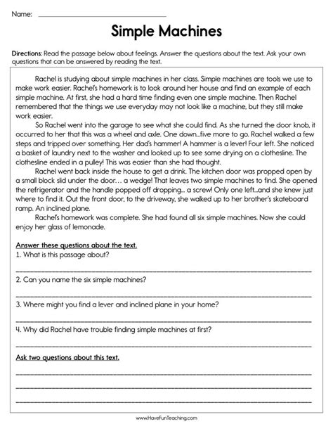 Simple Machines Reading Comprehension Worksheet Simple Machines Reading Comprehension Worksheet - Simple Machines Reading Comprehension Worksheet
