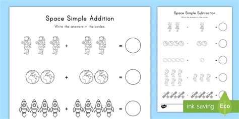 Simple Math Worksheets Space Addition Teacher Made Twinkl Space Math Worksheets - Space Math Worksheets