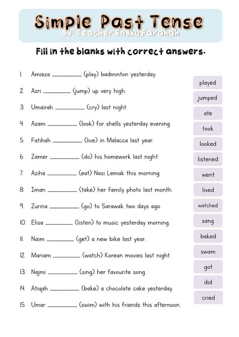 simple past tense exercise with answers