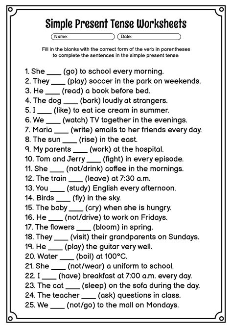 Simple Present Tense Worksheet Pdf