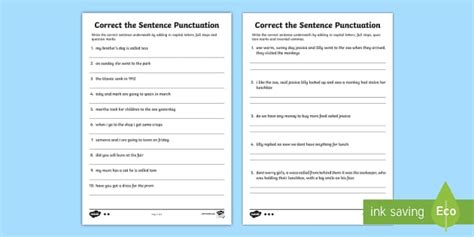 Simple Punctuation Worksheets Corrections Eylf Twinkl Punctuate Sentences Worksheet - Punctuate Sentences Worksheet