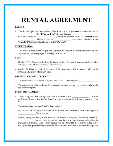 Simple Rent Agreement Template