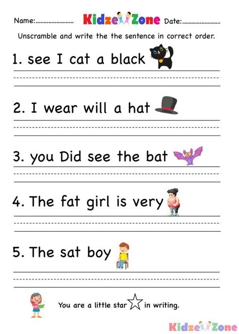 Simple Sentences Writing Sentences Worksheets For 1st Grade 2nd Grade Writing Sentences - 2nd Grade Writing Sentences