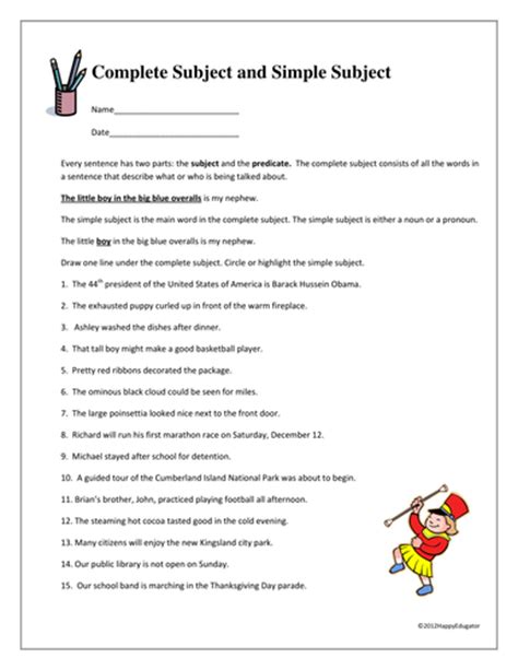 Simple Subject And Complete Subject Worksheet Identify The Subject Worksheet - Identify The Subject Worksheet