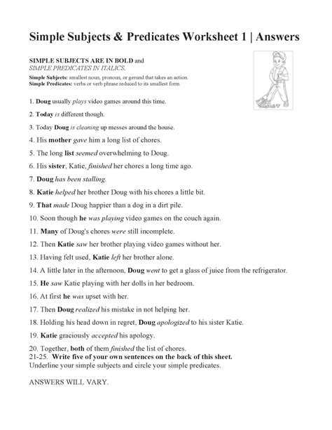 Simple Subjects And Predicates Worksheet 1 Ereading Worksheets Subjects And Predicates Worksheet Answers - Subjects And Predicates Worksheet Answers