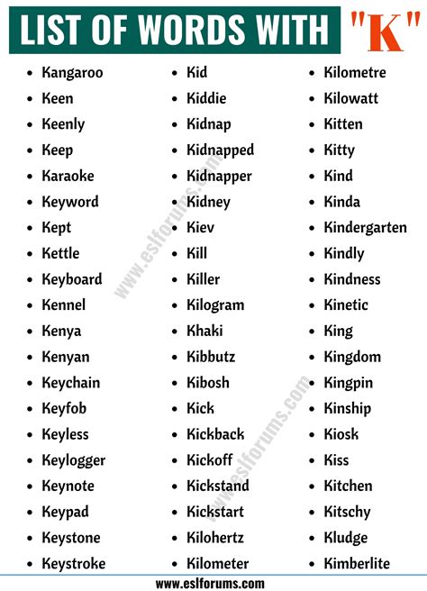 Simple Words That Start With K   Initial K Words Free Pdf Pictures And 100 - Simple Words That Start With K