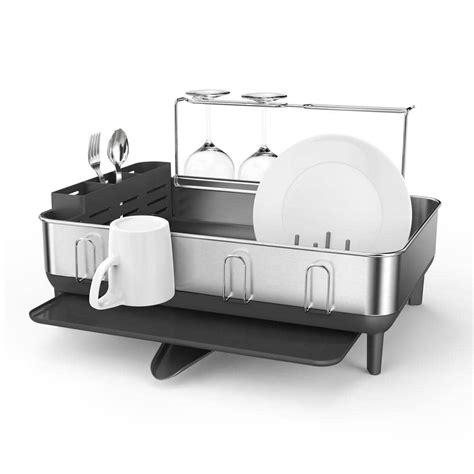 simplehuman Steel Frame Dish Rack with Wine Glass Holder - eBay