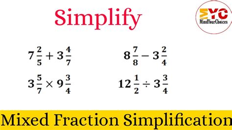Simplify Mixed Fractions   Kids Math Simplifying And Reducing Fractions - Simplify Mixed Fractions