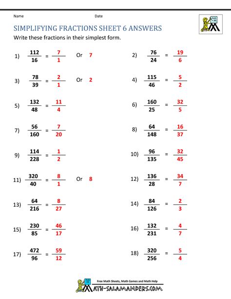 Simplifying Fractions Chilimath Simplest Terms Fractions - Simplest Terms Fractions