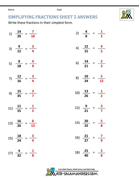 Simplifying Fractions Worksheet And Solutions Online Math Help Simplifying Fractions Worksheet With Answers - Simplifying Fractions Worksheet With Answers
