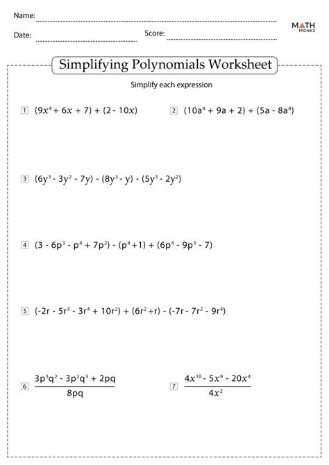 Simplifying Polynomials Worksheet And Answer Key Algebra Polynomials Worksheet - Algebra Polynomials Worksheet